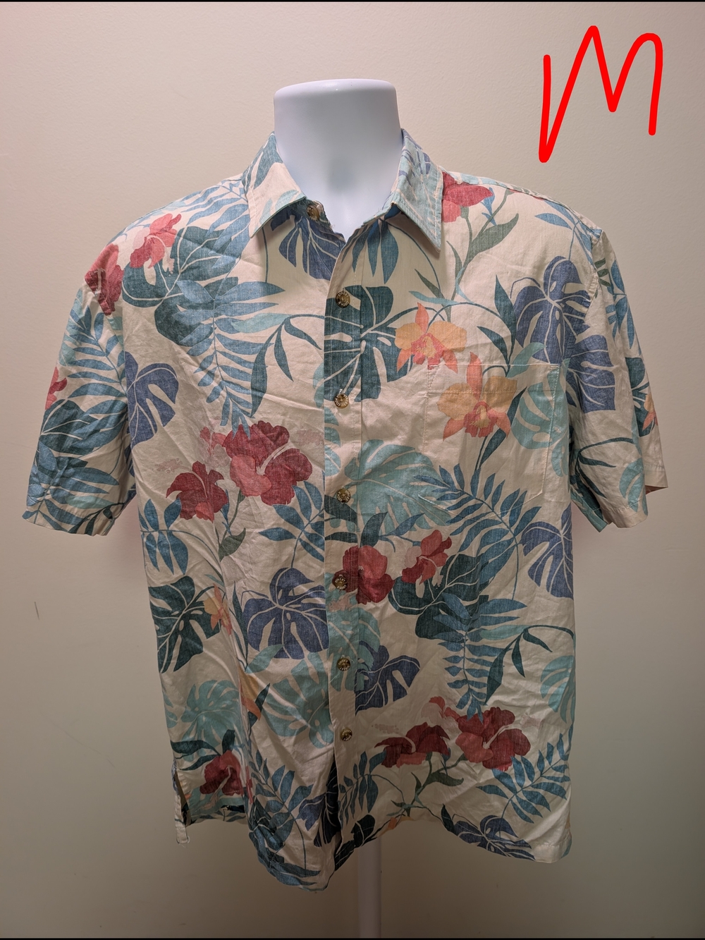 Men's Floral Cream Short-Sleeve Button-Down Shirt